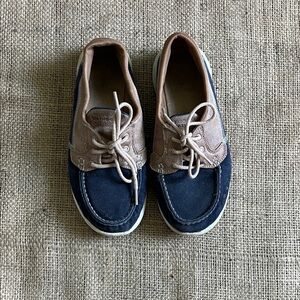 Skechers Women’s Canvas Two-Tone Navy and Tan Boat Shoes size 8